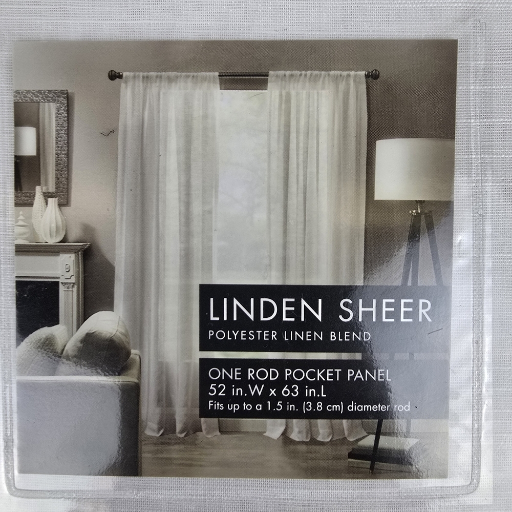 NWT Linden Sheer Linen Blend One Pocket 52'W X 63'L Curtain Panel